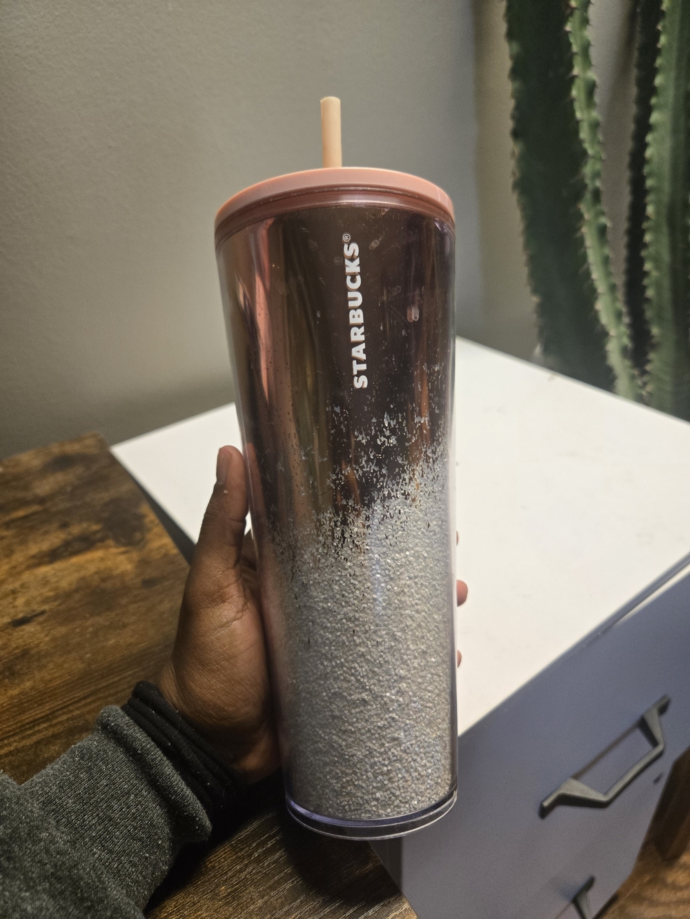 Starbucks Rose Pink Ombre Glitter Tumbler with Straw